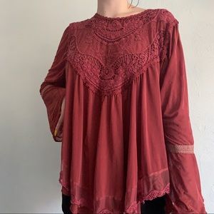 Lacy Layered Redish Orange Tunic Top